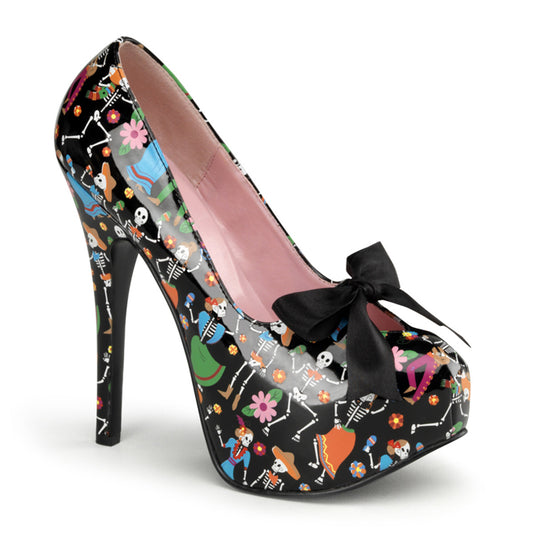 Pin Up Couture Bombas para mujer TEEZE-12-4 BLK PAT (Impresión de Muertos)