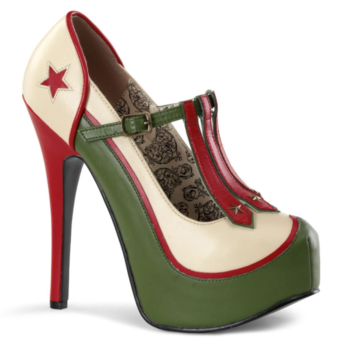 Bordello Bombas para mujer TEEZE-43 crema-Olive PU verde
