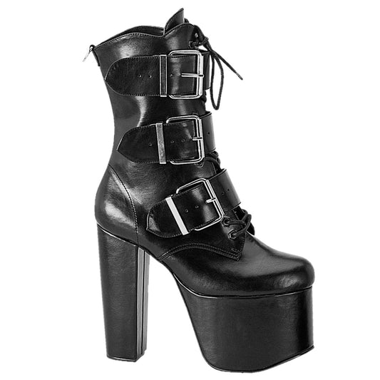 DemoniaCult Botas de tobillo para mujeres TORMENT-703 Blk Leather Vegan