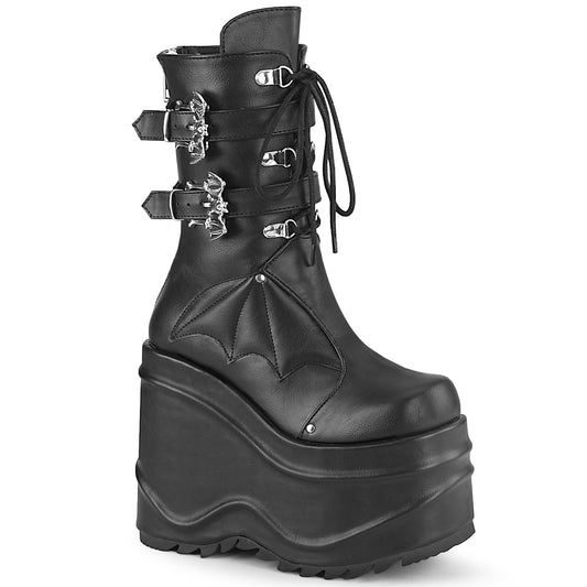 DemoniaCult Botas de mujer WAVE-150 BLK de cuero vegano