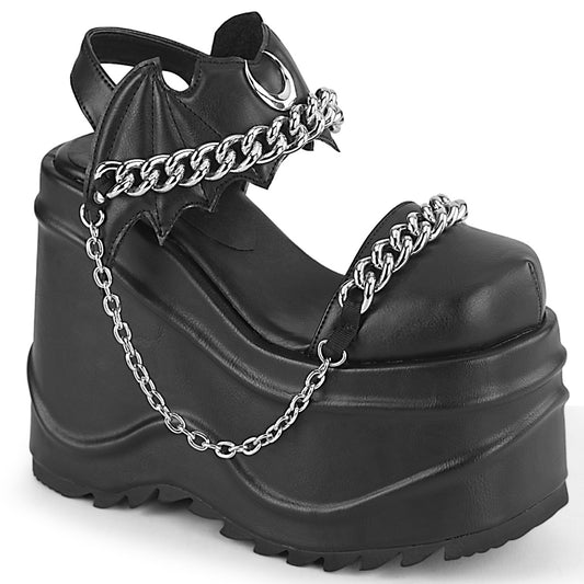 DemoniaCult Sandalias para mujeres WAVE-20 BLK de cuero vegano