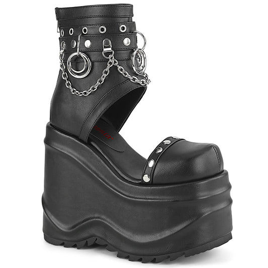 DemoniaCult Sandalias para mujeres WAVE-22 BLK de cuero vegano