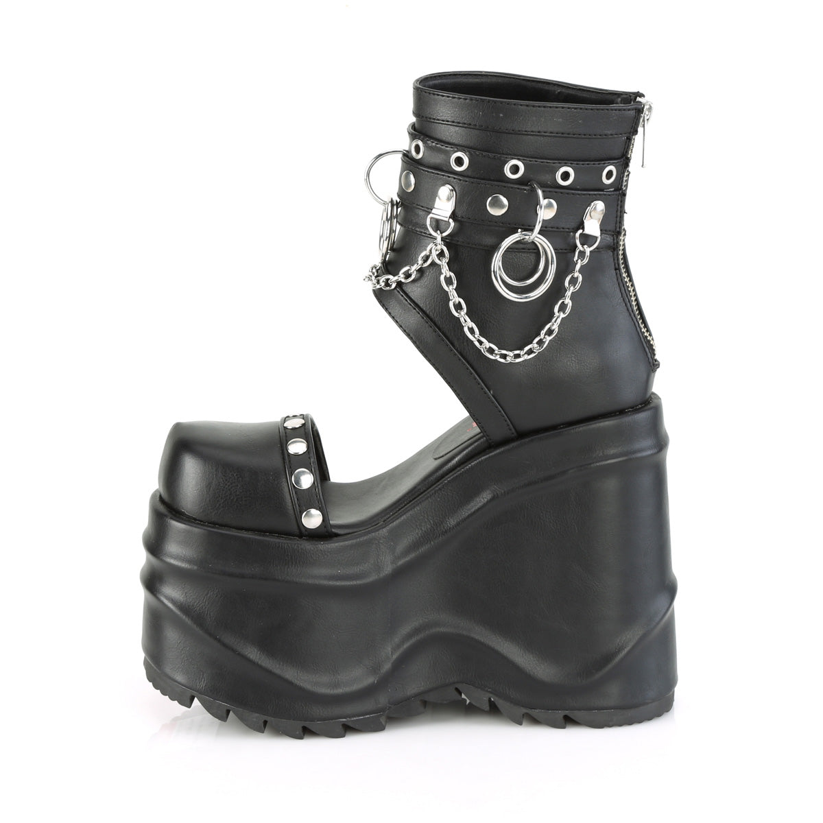 DemoniaCult Womens Sandals WAVE-22 Blk Vegan Leather