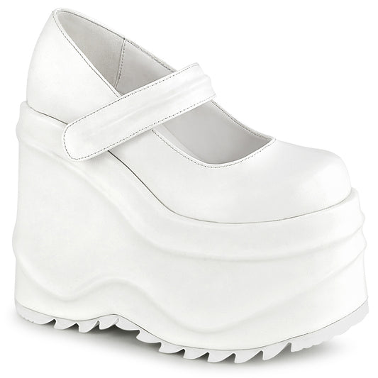 DemoniaCult Bombas de mujer WAVE-32 Wht Leather Vegan