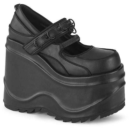 DemoniaCult Bombas de mujer WAVE-48 BLK de cuero vegano