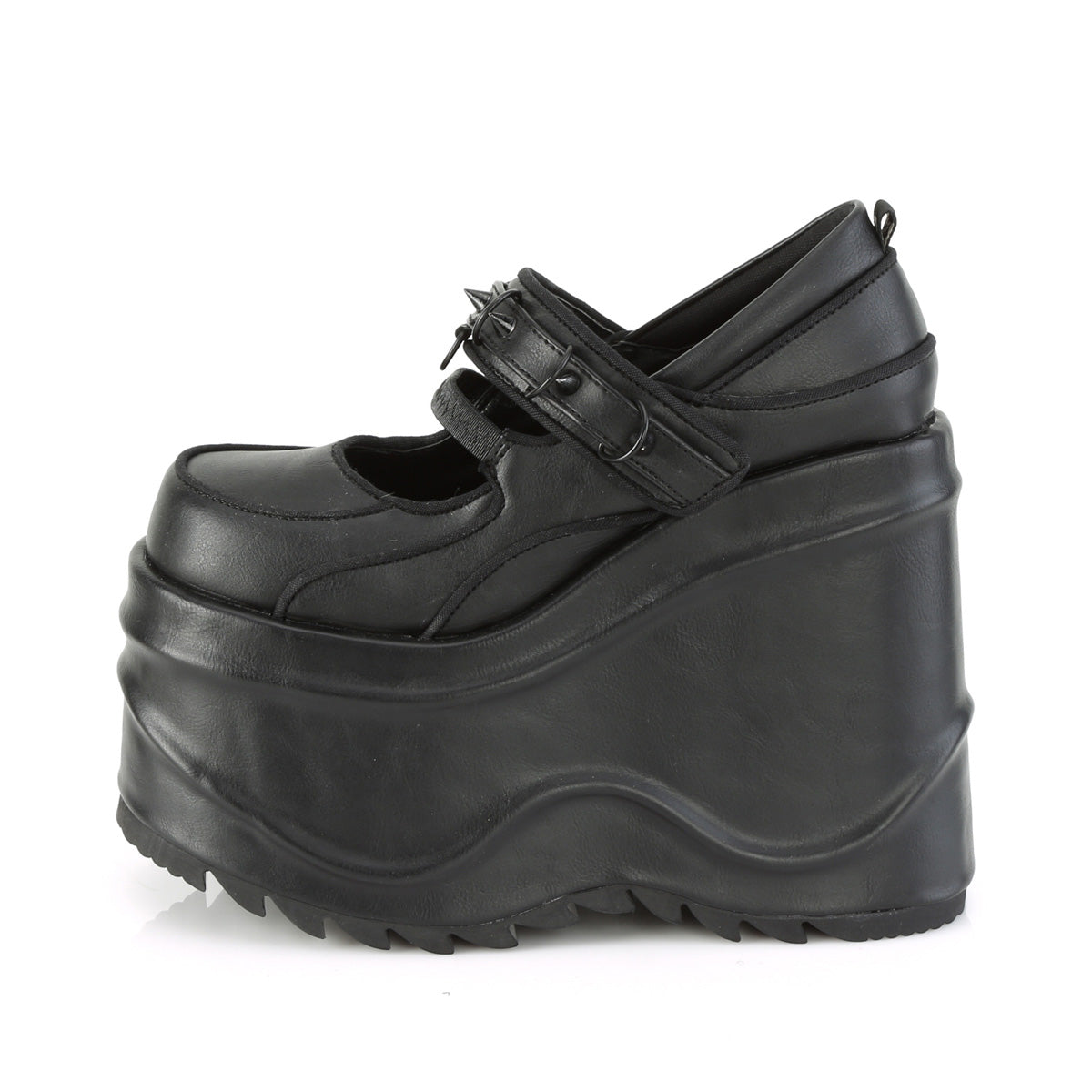DemoniaCult Bombas de mujer WAVE-48 BLK de cuero vegano