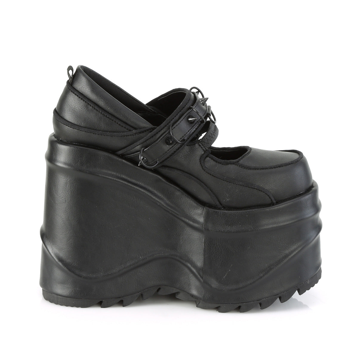 DemoniaCult Bombas de mujer WAVE-48 BLK de cuero vegano