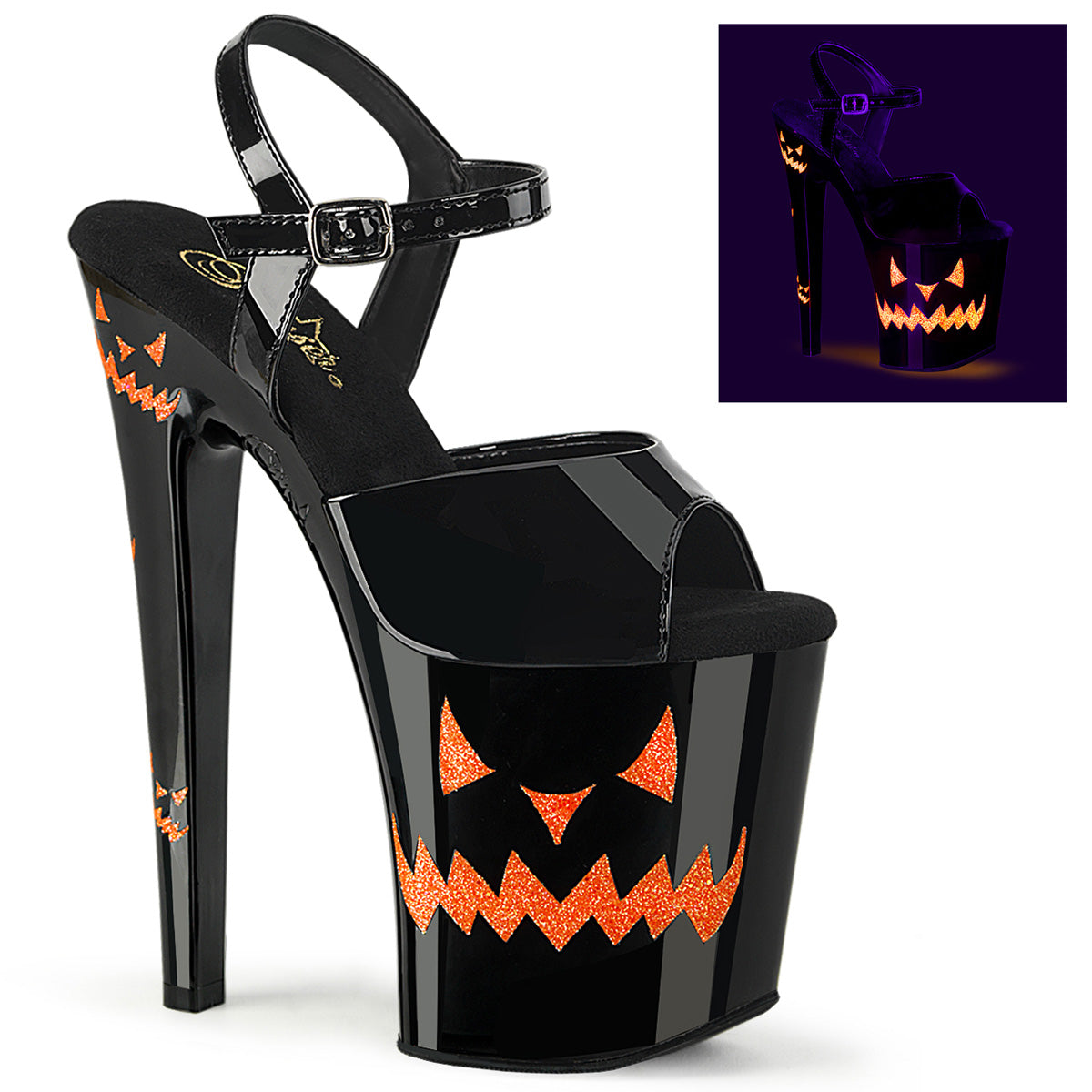 Pleaser XTREME-809JOL Blk Pat/Blk-Neon Orange