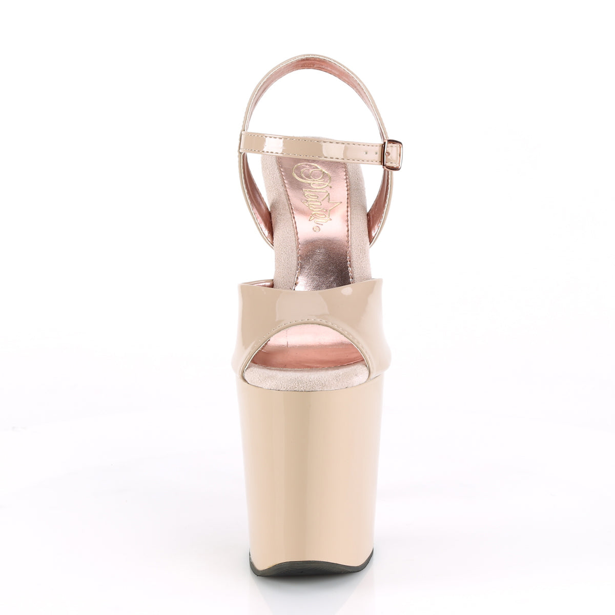Pleaser Sandalias para mujer XTREME-809TT Nude Pat / Nude-Rose Gold Chrome