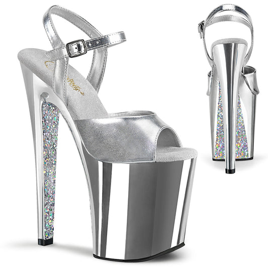 Pleaser Sandalias para mujer XTREME-809TG SLV Metallic PU / SLV Chrome-Glitter
