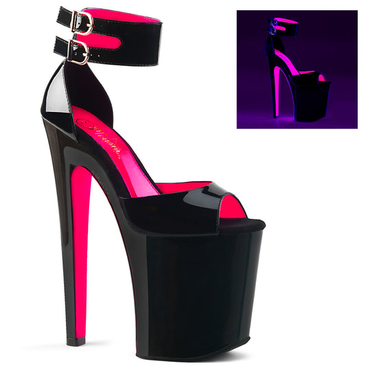 Pleaser Sandalias para mujer XTREME-875TT BLK PAT-NEON H. PINK / BLK