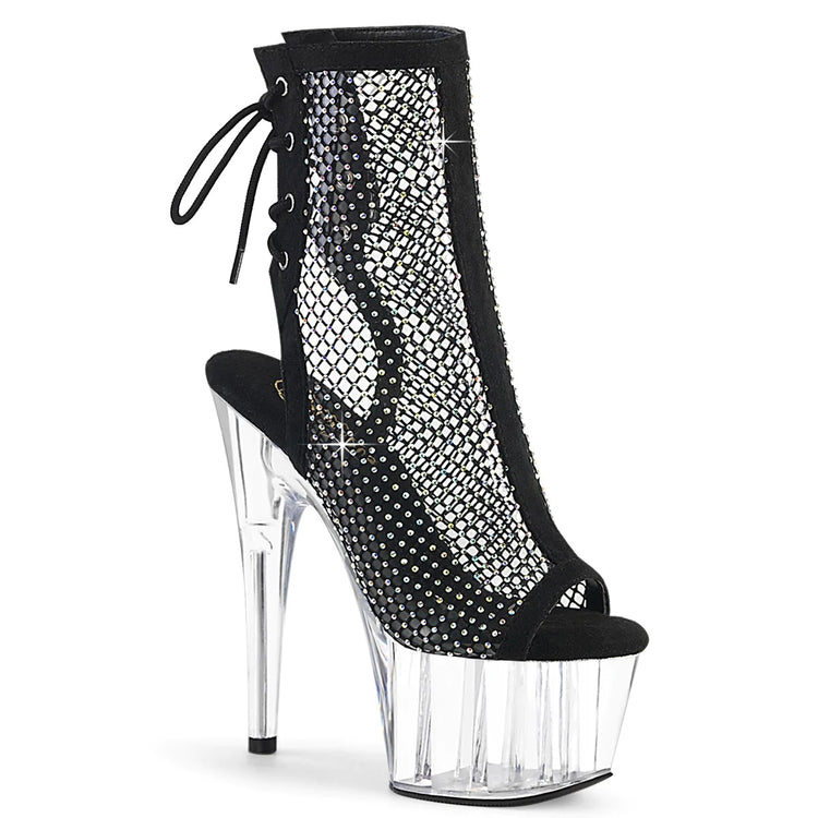 Pleaser Ankle Boots ADORE-1018RM Blk Faux Suede-RS Mesh/Clr