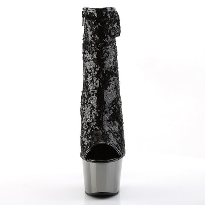 Pleaser Botas de tobillo para mujer ADORE-1008sq blk lentejuelas / chrome de petrón oscuro