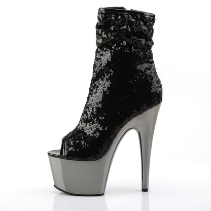 Pleaser Botas de tobillo para mujer ADORE-1008sq blk lentejuelas / chrome de petrón oscuro
