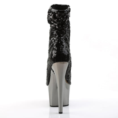 Pleaser Botas de tobillo para mujer ADORE-1008sq blk lentejuelas / chrome de petrón oscuro
