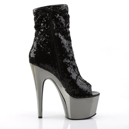 Pleaser Botas de tobillo para mujer ADORE-1008sq blk lentejuelas / chrome de petrón oscuro