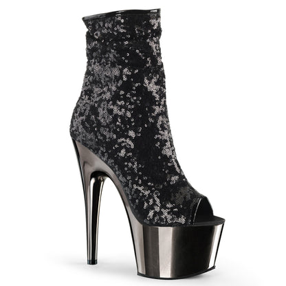 Pleaser Botas de tobillo para mujer ADORE-1008sq blk lentejuelas / chrome de petrón oscuro