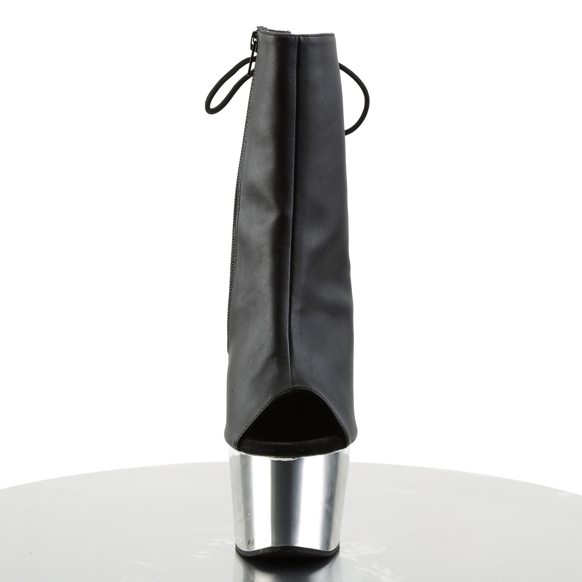 Pleaser Womens Ankle Boots ADORE-1018 Blk Faux Leather/Slv Chrome