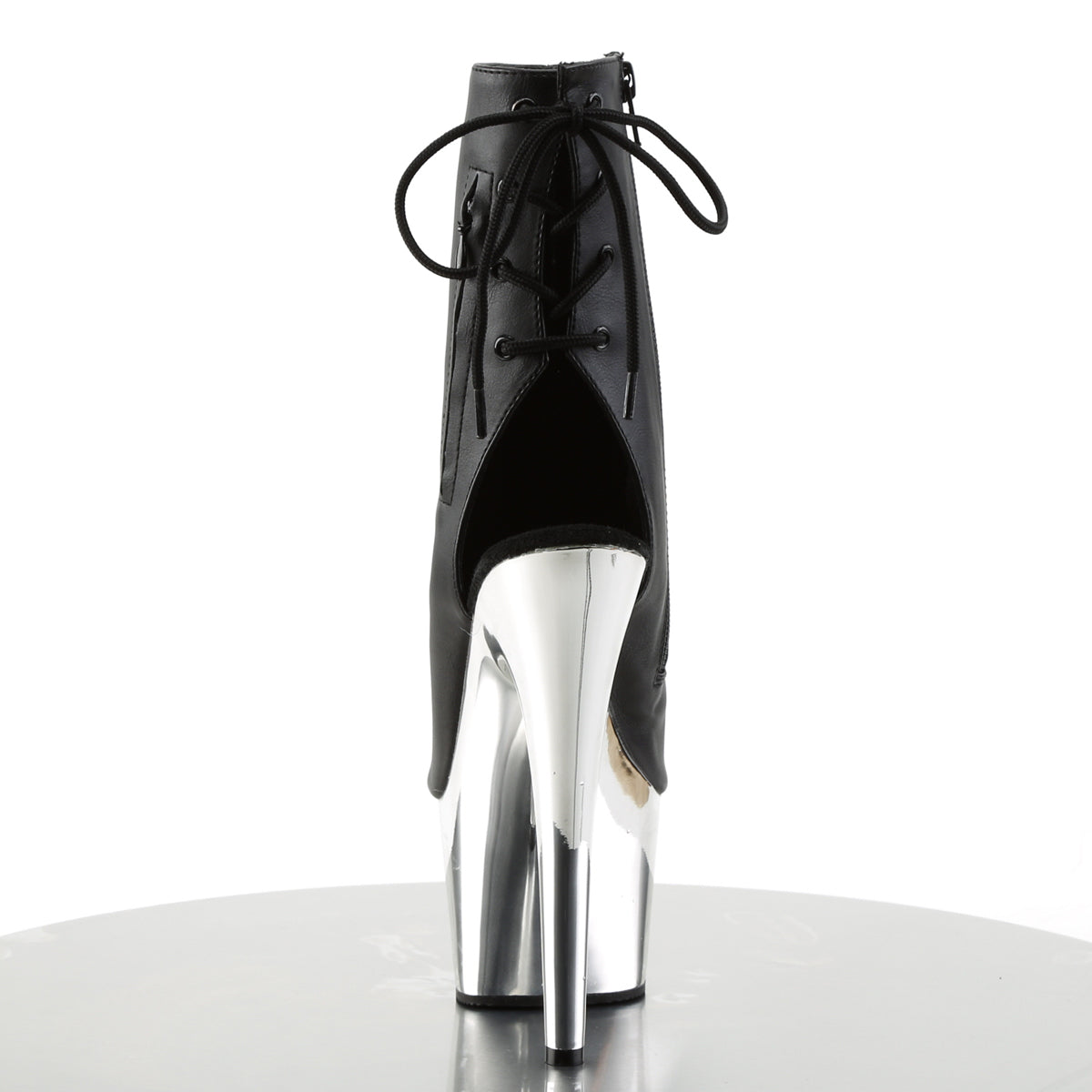 Pleaser Womens Ankle Boots ADORE-1018 Blk Faux Leather/Slv Chrome