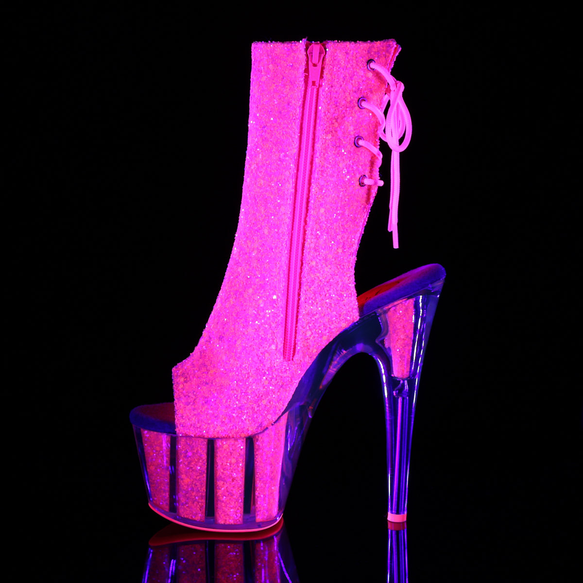 Pleaser Womens Ankle Boots ADORE-1018G Neon Pink Glitter/Neon Pink Glitter