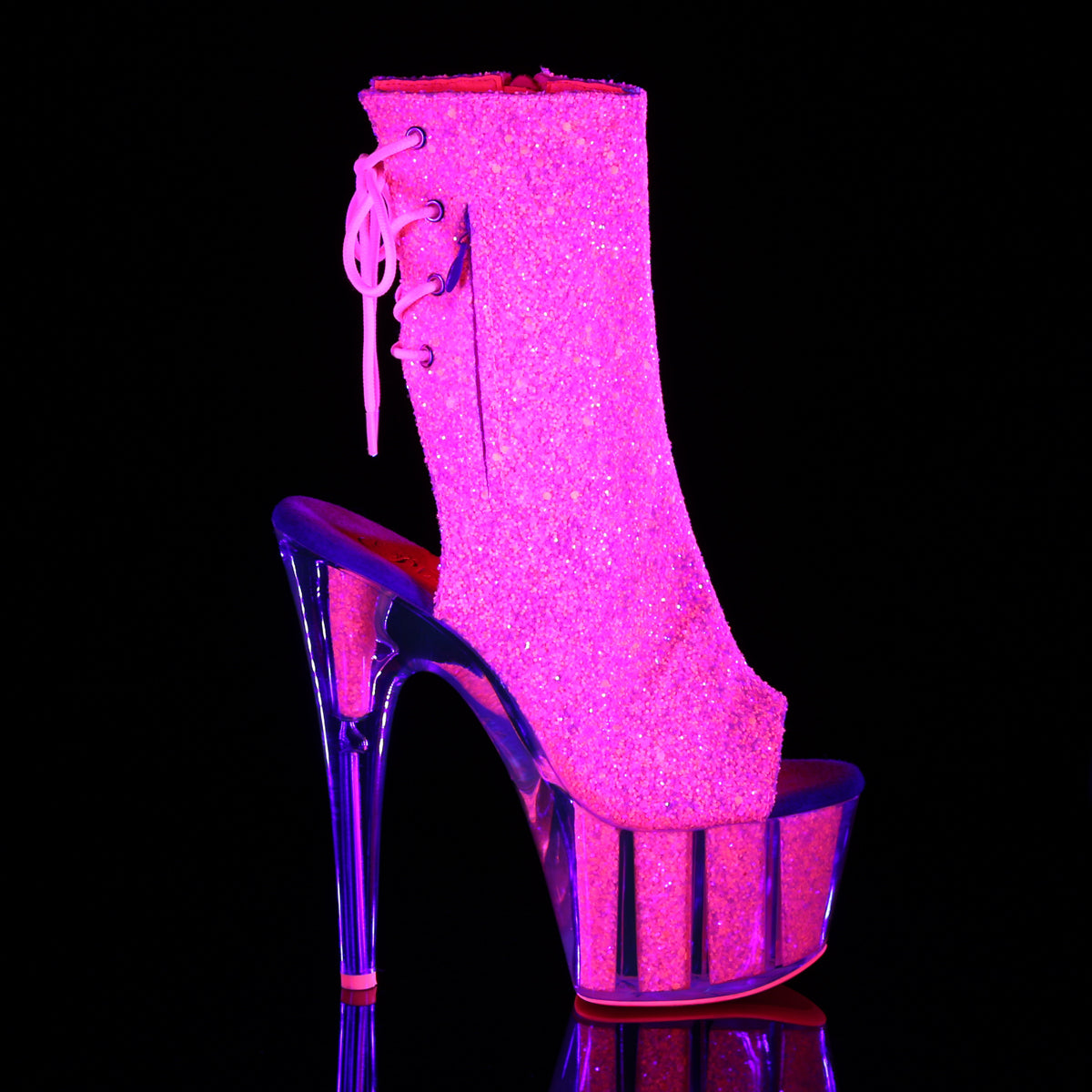 Pleaser Womens Ankle Boots ADORE-1018G Neon Pink Glitter/Neon Pink Glitter