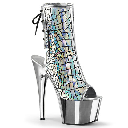 Pleaser Womens Ankle Boots ADORE-1018HG Slv Hologram Ostrich Pu/Slv Chrome
