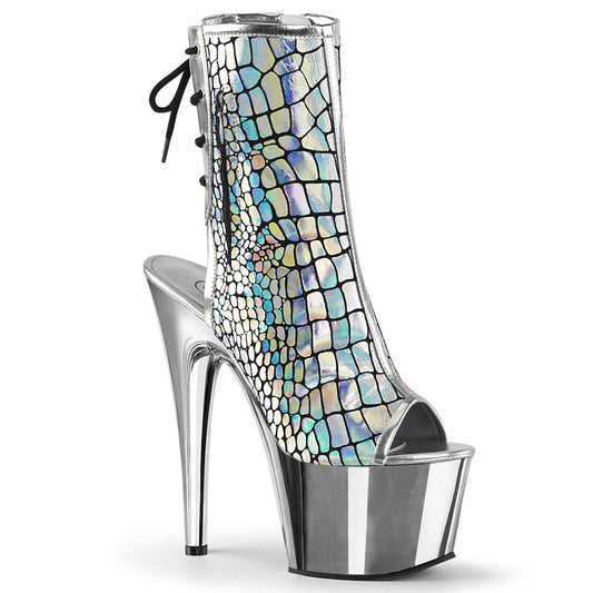 Pleaser Womens Ankle Boots ADORE-1018HG Slv Hologram Ostrich Pu/Slv Chrome