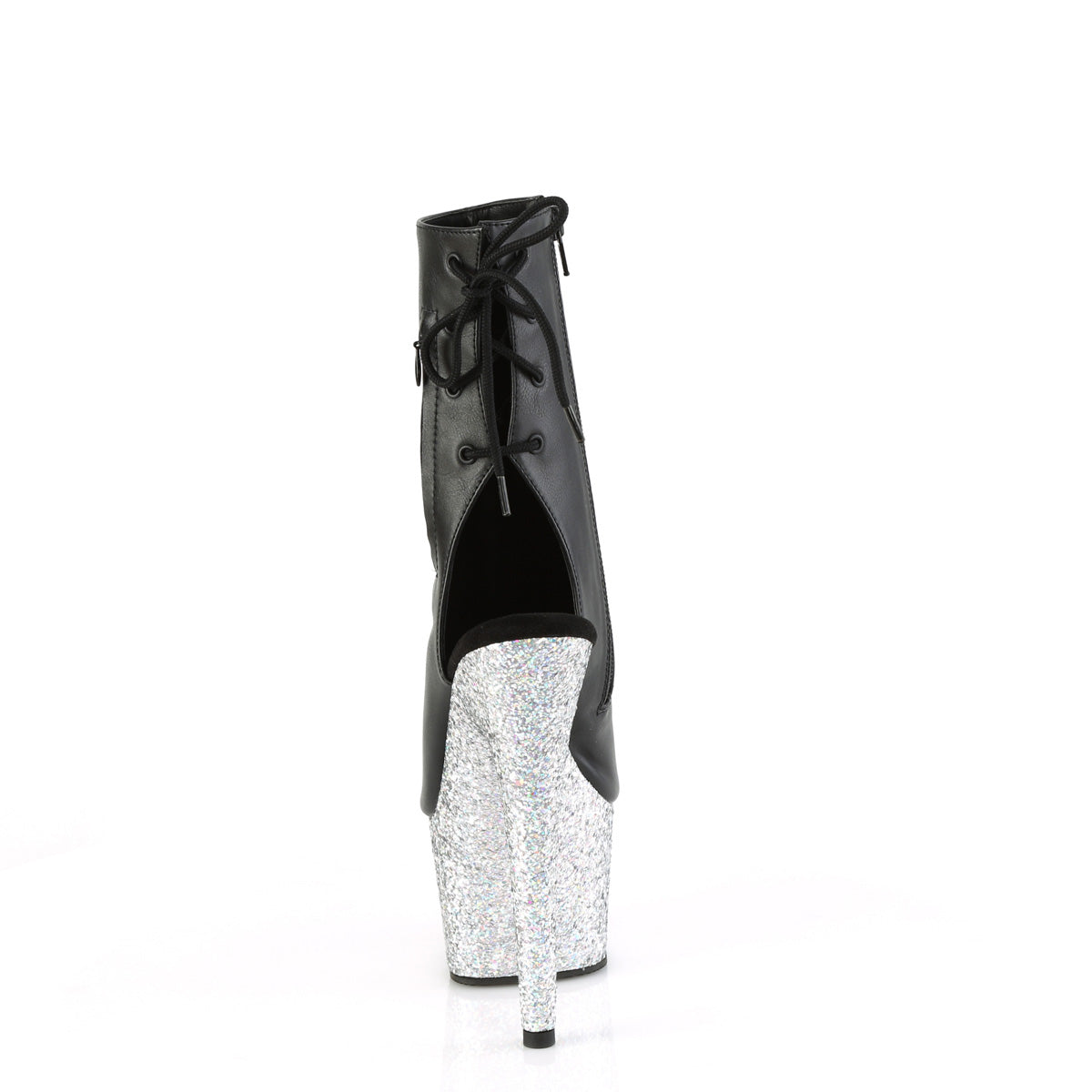 Pleaser   ADORE-1018LG BLK Faux Leather/SLV Multi Glitter