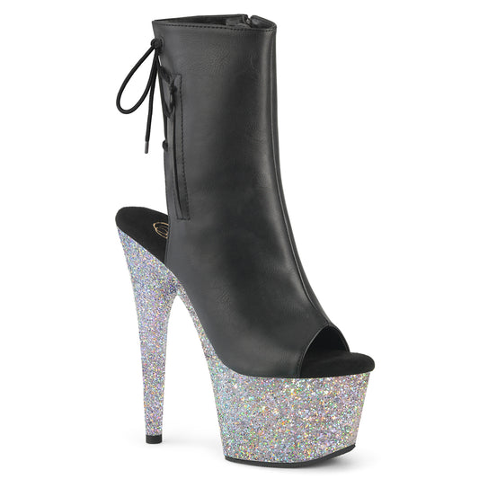 Pleaser   ADORE-1018LG Blk Faux Leather/Slv Multi Glitter