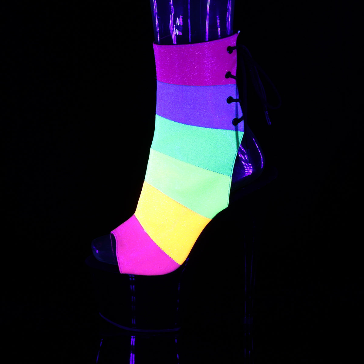Pleaser Botas de tobillo para mujer ADORE-1018rbg Rainbow Multi brillo / blk