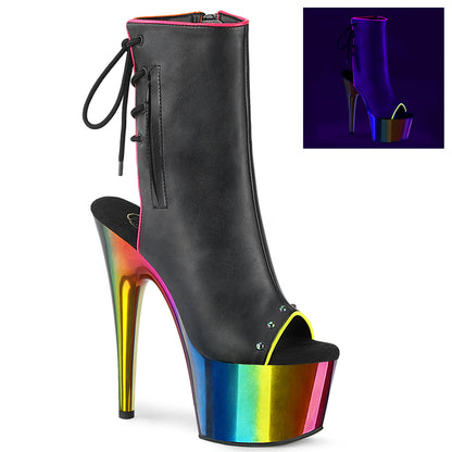 Pleaser Womens Ankle Boots ADORE-1018RC-02 Blk Faux Leather/Rainbow Chrome