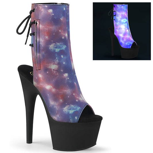 Pleaser Womens Ankle Boots ADORE-1018REFL Purple-Blue Reflective/Blk Matte