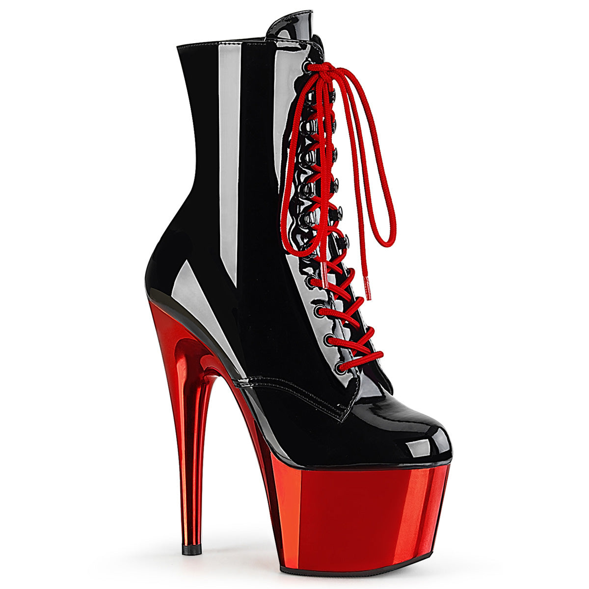 Pleaser Womens Ankle Boots ADORE-1020 Blk Pat/Red Chrome