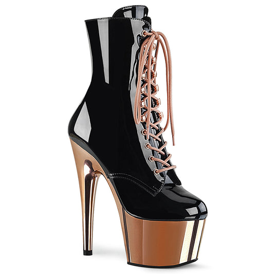 Pleaser Botas de tobillo para mujer ADORE-1020 BLK PAT / ROSE GOLD CROMO
