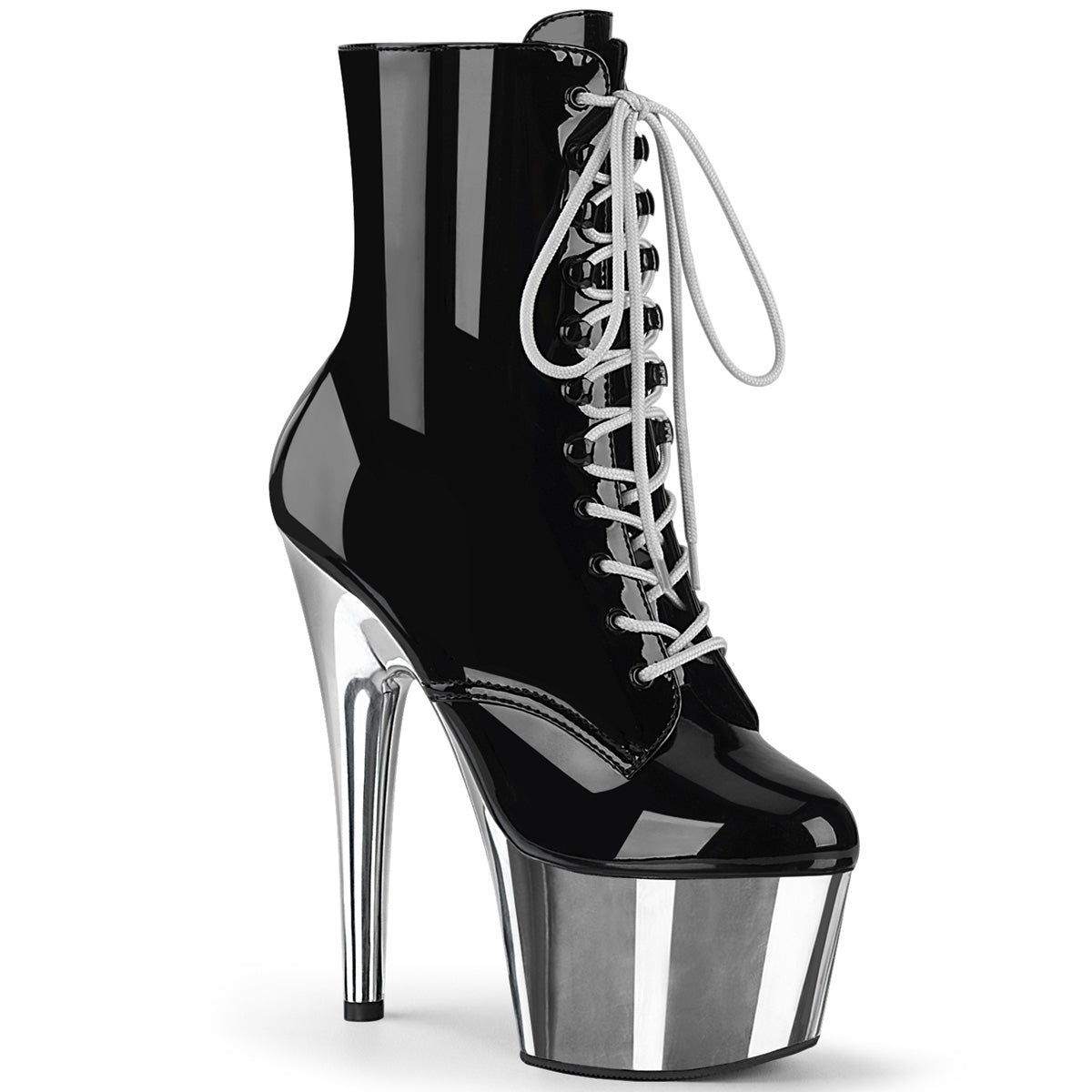 Pleaser Botas de tobillo para mujer ADORE-1020 BLK PAT / SLV Chrome