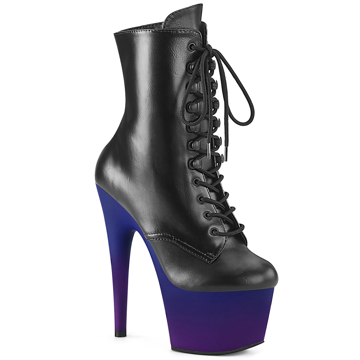 Pleaser Botas de tobillo para mujer ADORE-1020bp Blk Faux Cuero / Blue-Purple Ombre