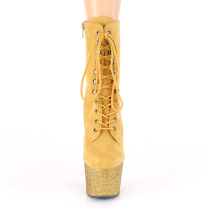 Pleaser Botas de tobillo para mujer ADORE-1020FSMG Mustard F.Suede / Mustard Multi Mini Brillo
