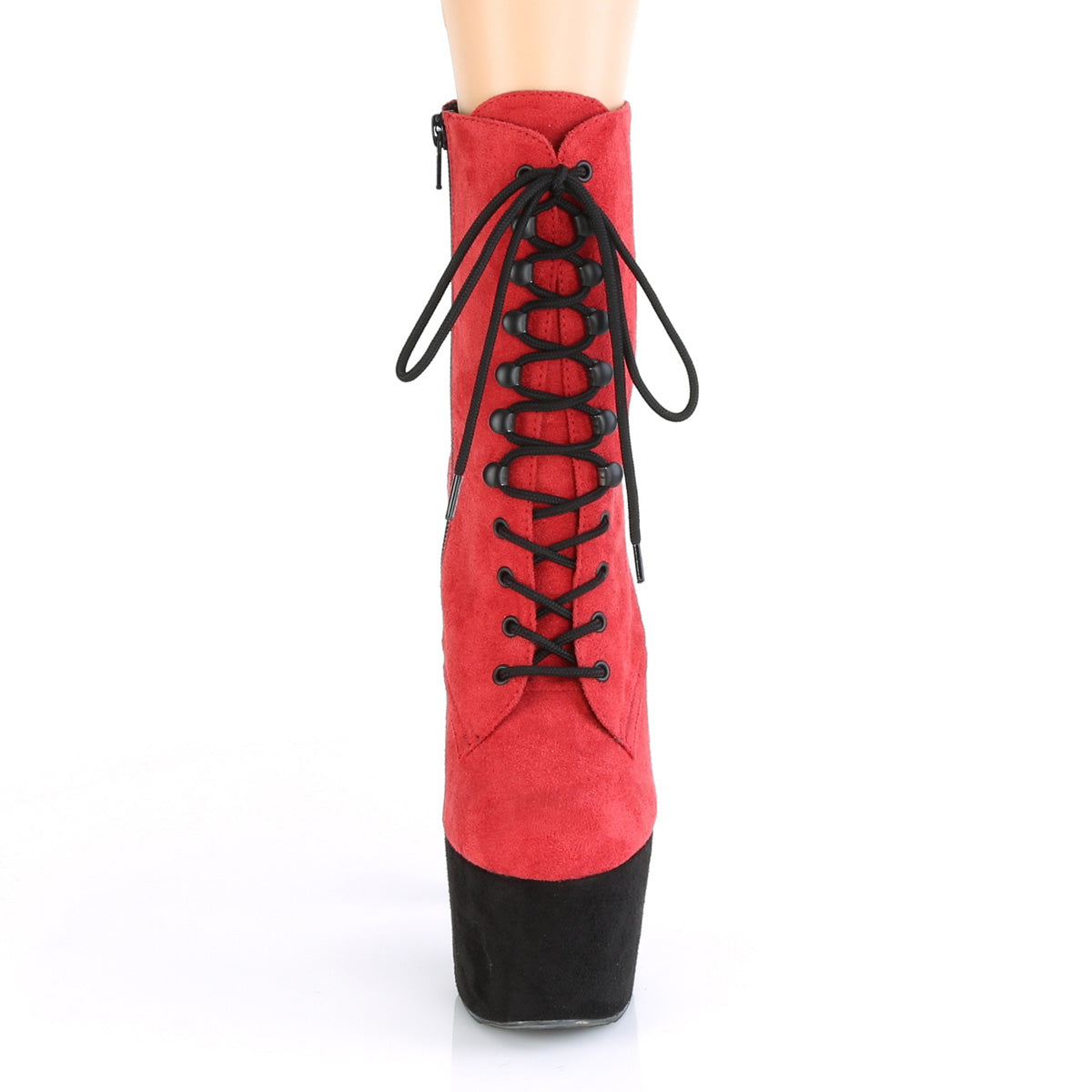 Pleaser Womens Ankle Boots ADORE-1020FSTT Red Faux Suede/Blk Faux Suede