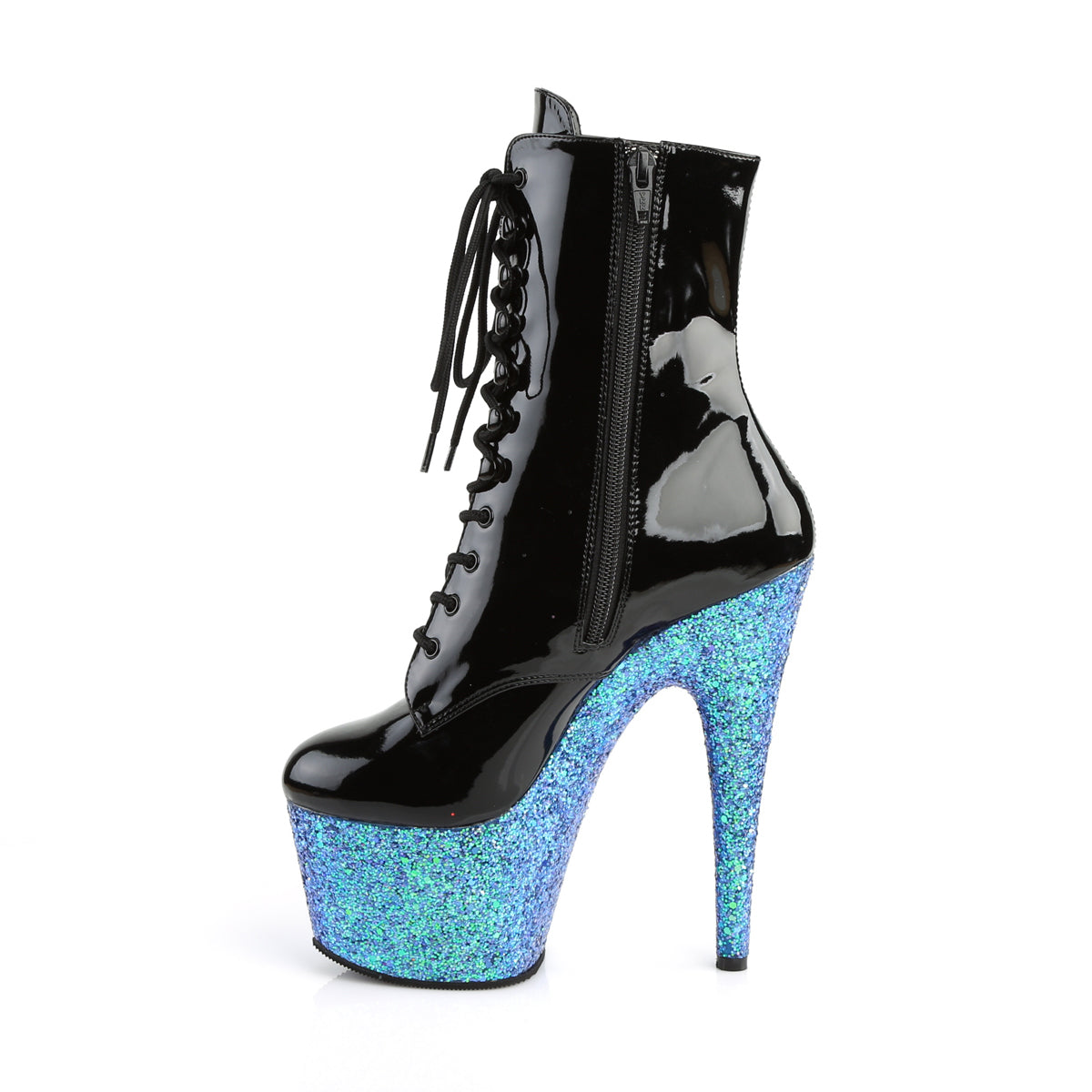 Pleaser Womens Ankle Boots ADORE-1020LG Blk Pat/Blue Multi Glitter