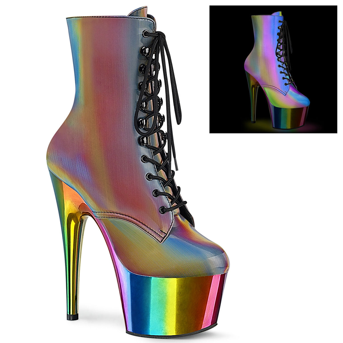 Pleaser Botas de tobillo para mujer ADORE-1020rc-refl Rainbow Reflexivo/Rainbow Cromo