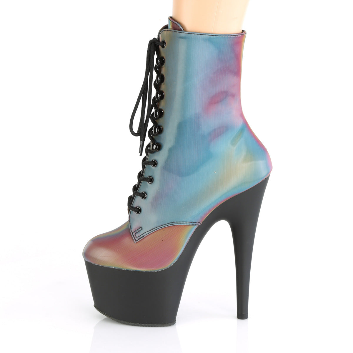 Pleaser Womens Ankle Boots ADORE-1020REFL Rainbow Reflective/Blk Matte
