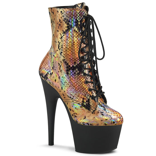 Pleaser Botas de tobillo para mujer ADORE-1020sp Gold Hero Snake Print / Blk Matte