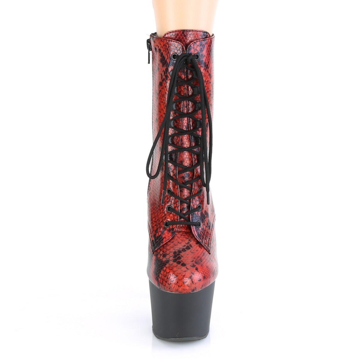 Pleaser Womens Ankle Boots ADORE-1020SP Red Holo Snake Print/Blk Matte