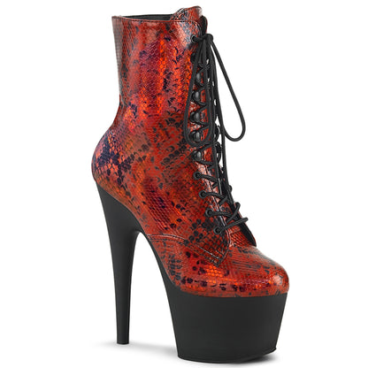 Pleaser Botas de tobillo para mujer ADORE-1020sp Red Holo Snake Print / Blk Mate
