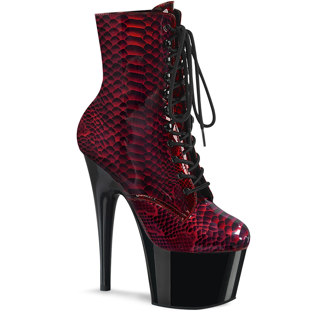 Pleaser Botas de tobillo para mujer ADORE-1020sp Red Snake Print pat pat / blk