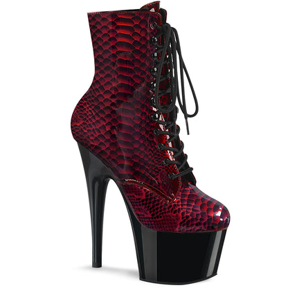 Pleaser Botas de tobillo para mujer ADORE-1020sp Red Snake Print pat pat / blk