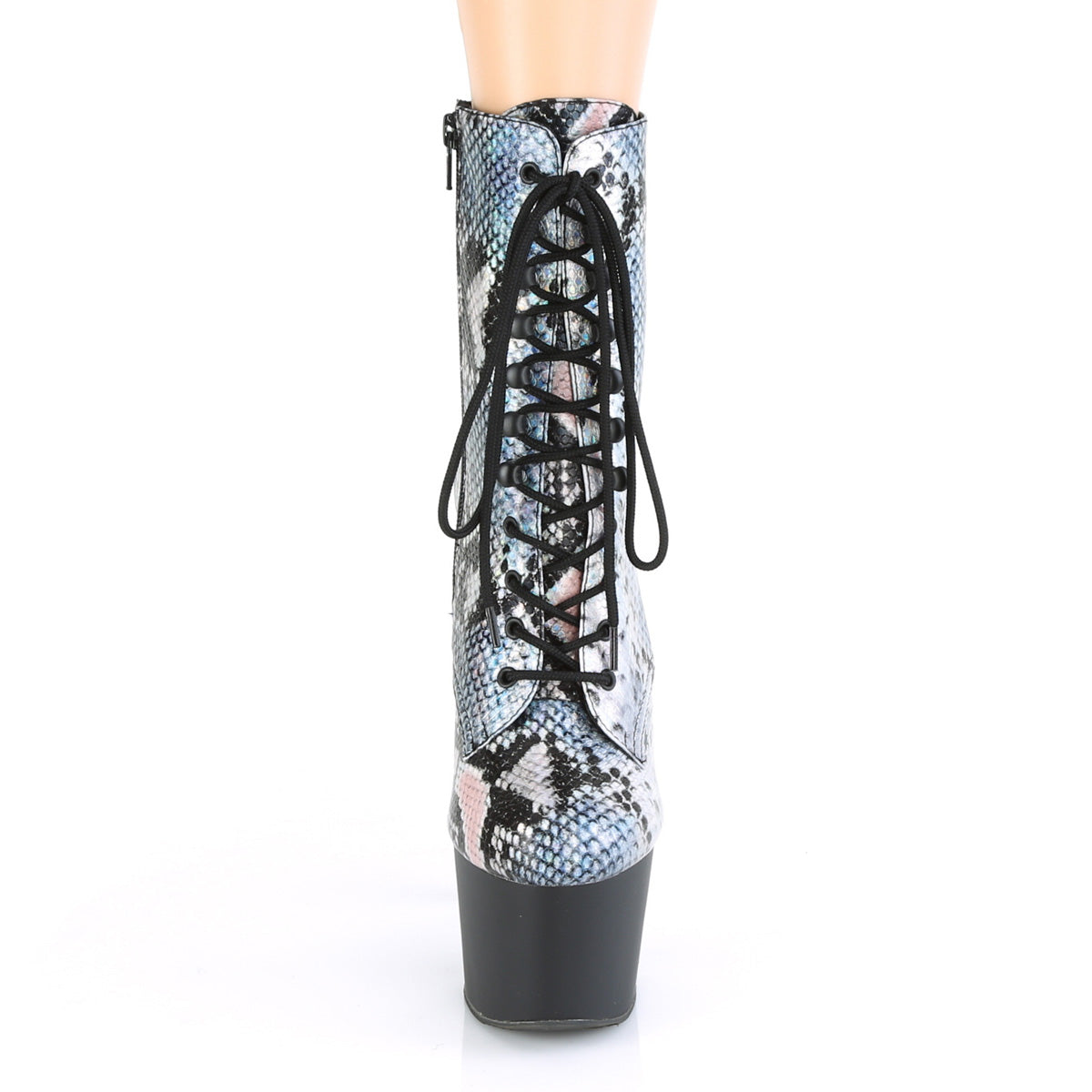 Pleaser Womens Ankle Boots ADORE-1020SP Slv Holo Snake Print/Blk Matte