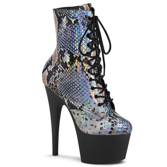 Pleaser Botas de tobillo para mujer ADORE-1020sp SLV Holo Snake Print / Blk Mate