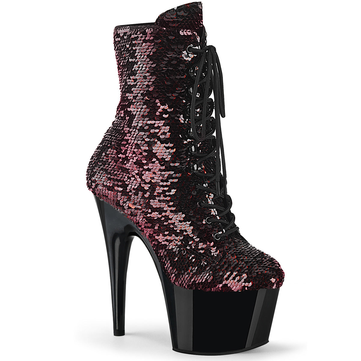 Pleaser Botas de tobillo para mujer ADORE-1020sq blk-roja Flip Lentejuelas / BLK