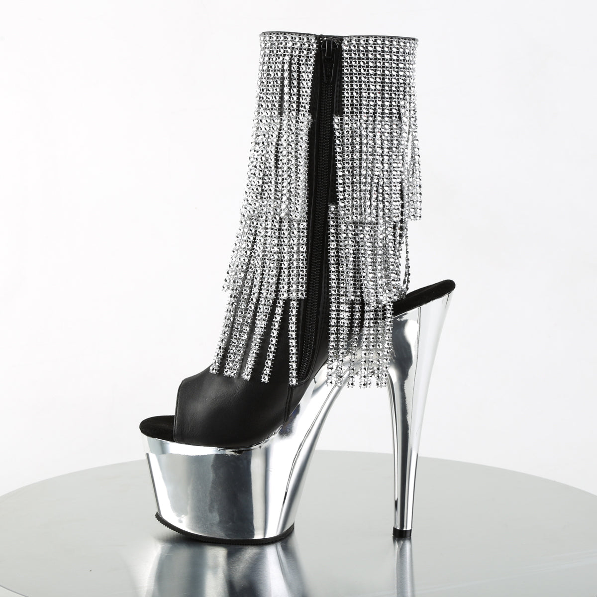 Pleaser Botas de tobillo para mujer ADORE-1024RSF BLK Faux Cuero-SLV / SLV Chrome